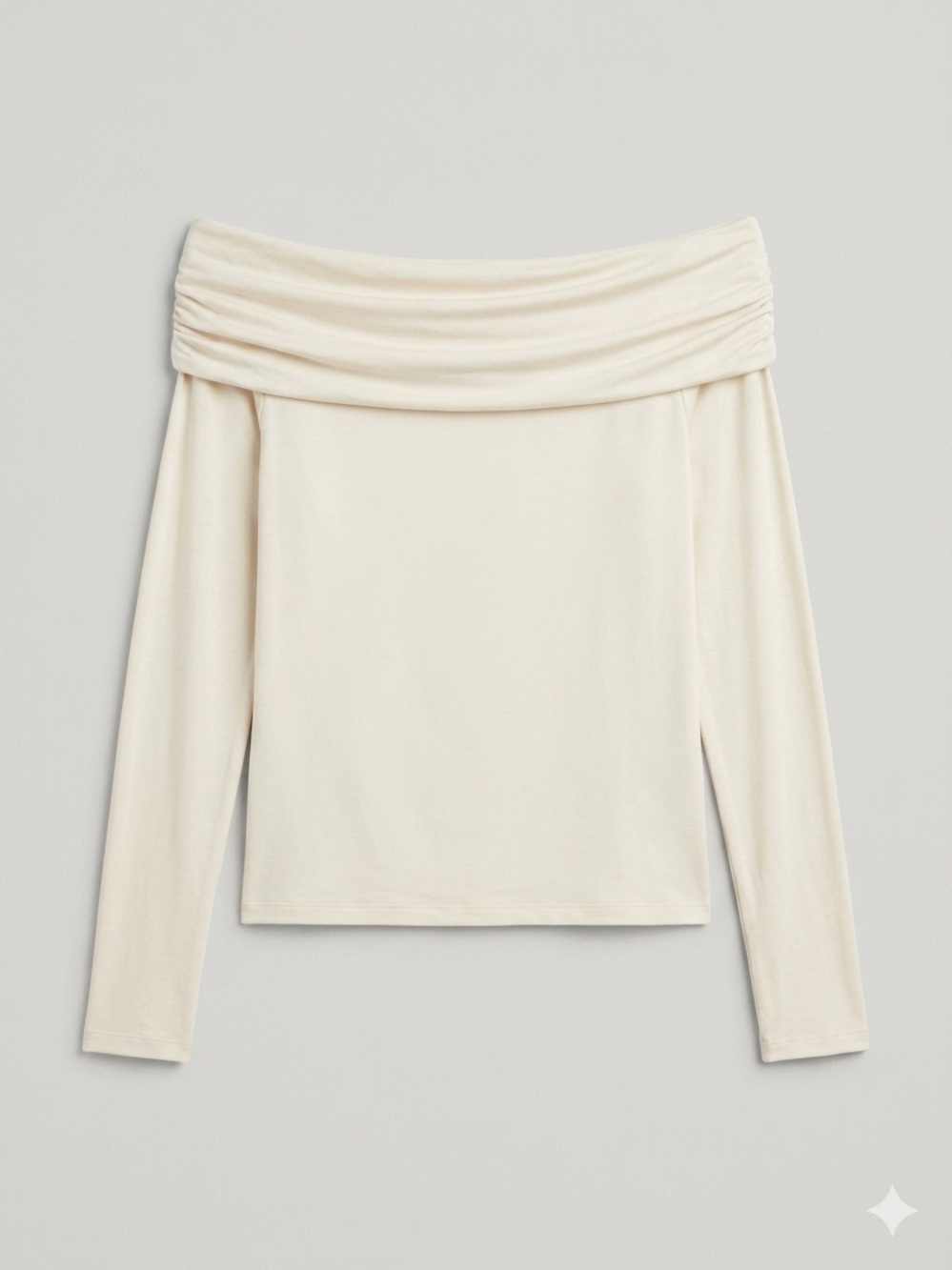 Cream Off-the-Shoulder Long Sleeve Top